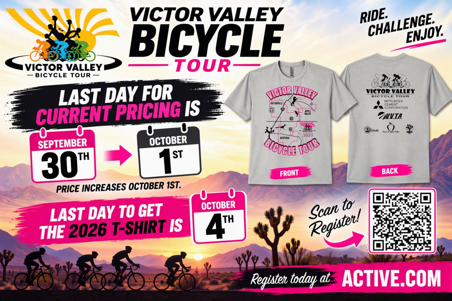 2026 Victor Valley Bicycle Tour prices increase October 1st Victor Valley Bicycle